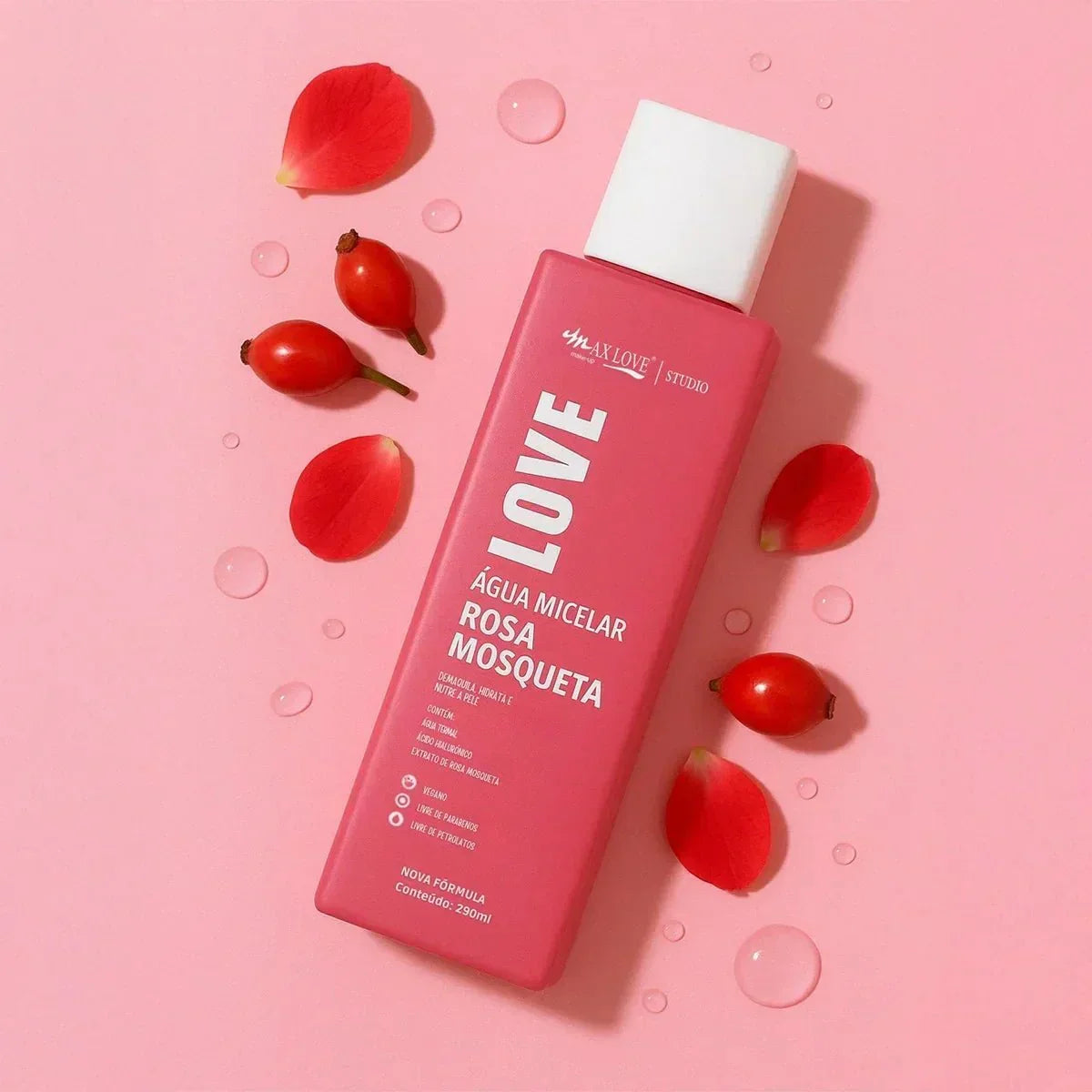 Água Micelar Rosa Mosqueta Max Love - Limpeza e Ácido Hialurônico 290ml